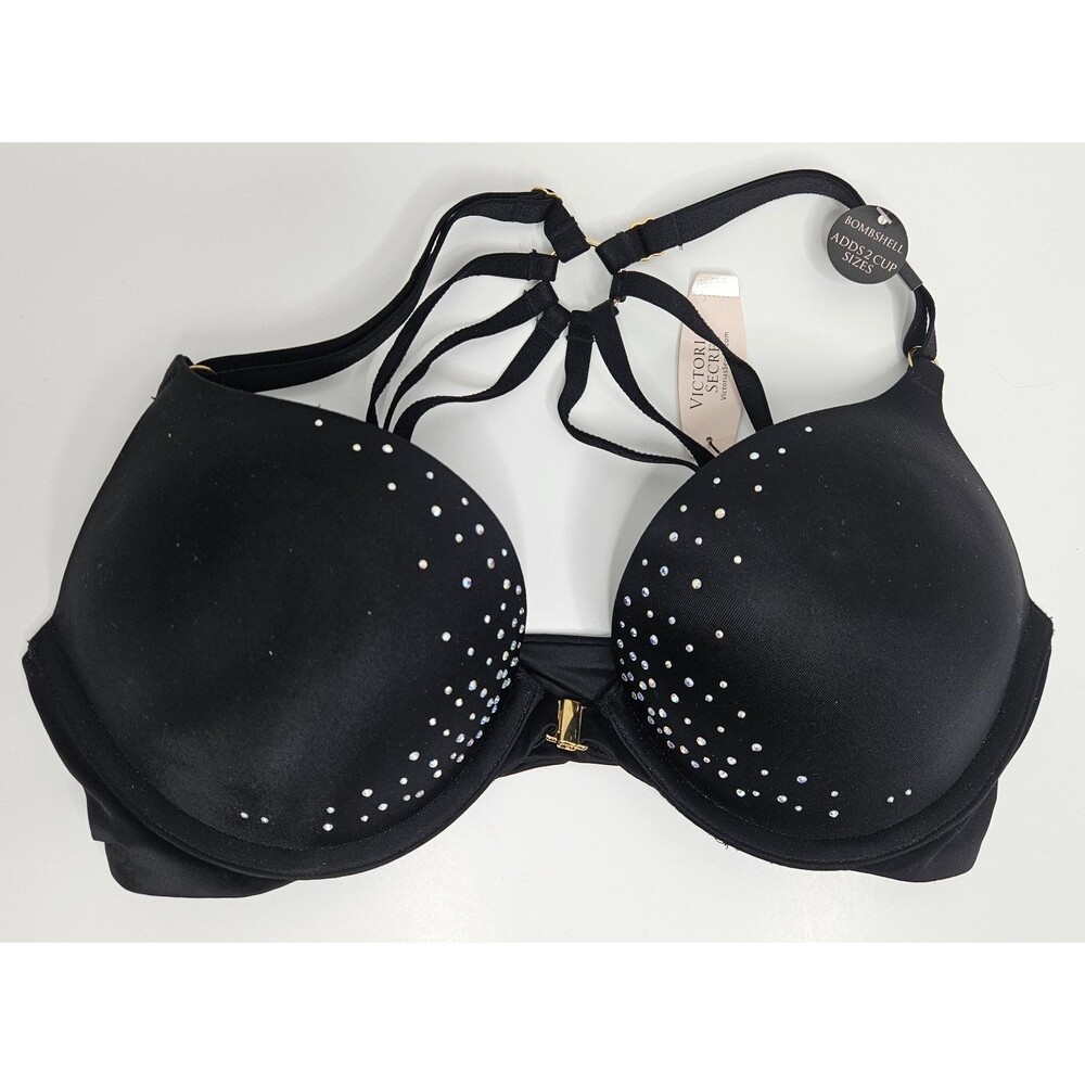 VICTORIA’S SECRET VERY SEXY PLUNGE PLONGEANT BLACK RHINESTONE 32C NWT